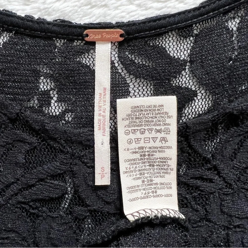 Free People Black Floral Crochet Lace Sleeveless Fit and Flare A Line Dress - Picture 9 of 10